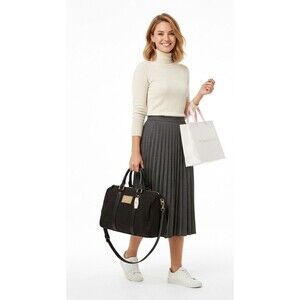 Victoria's Secret Black Canvas Weekender Travel Bag Satchel Gold Logo NWT